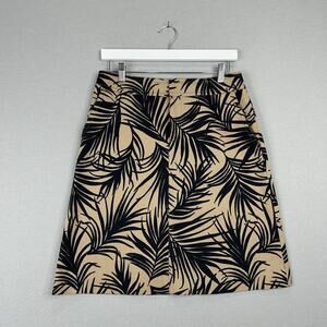 Hugo Boss Womens Skirt 6 Brown Vasara A-Line Tropical Palm Leaf Preppy Resort